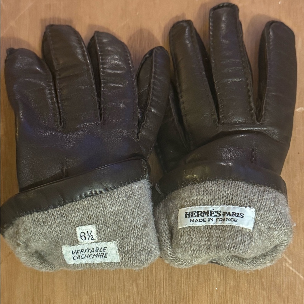 HERMES Authentic Lamb Leather Sellier Button Logo Gloves Sz 6.5 Small - Picture 8 of 9